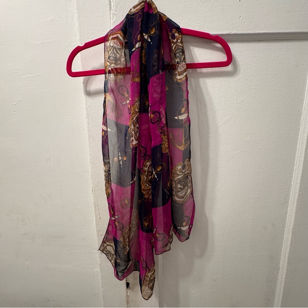 Chic Pink and Black Floral Wrap Scarf